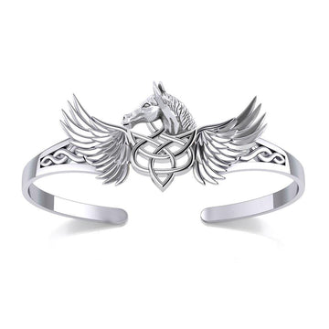 Celtic Pegasus Horse with Wing Silver Cuff Bracelet TBA276 - Jewelry